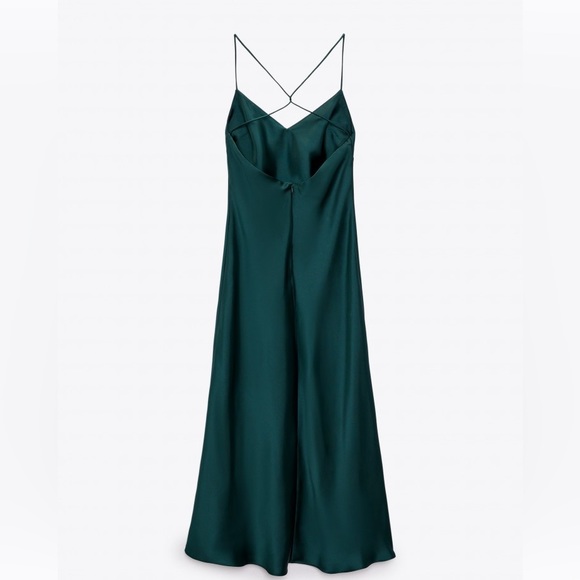 Zara Satin Effect Lingerie Style Peacock Emerald Green Maxi Dress $89.90 - Picture 8 of 9